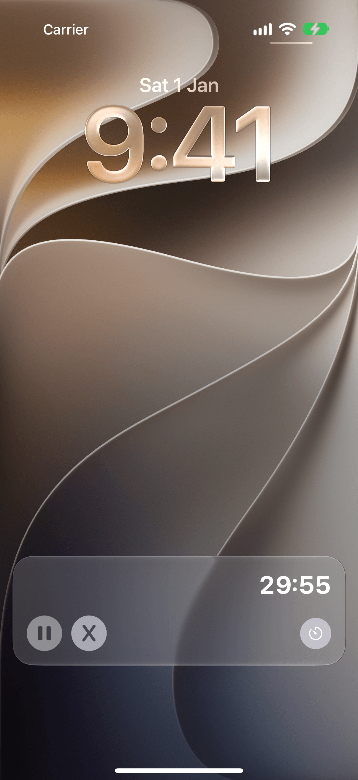 An iPhone lock screen with a WabiTime countdown running as a Live Activity