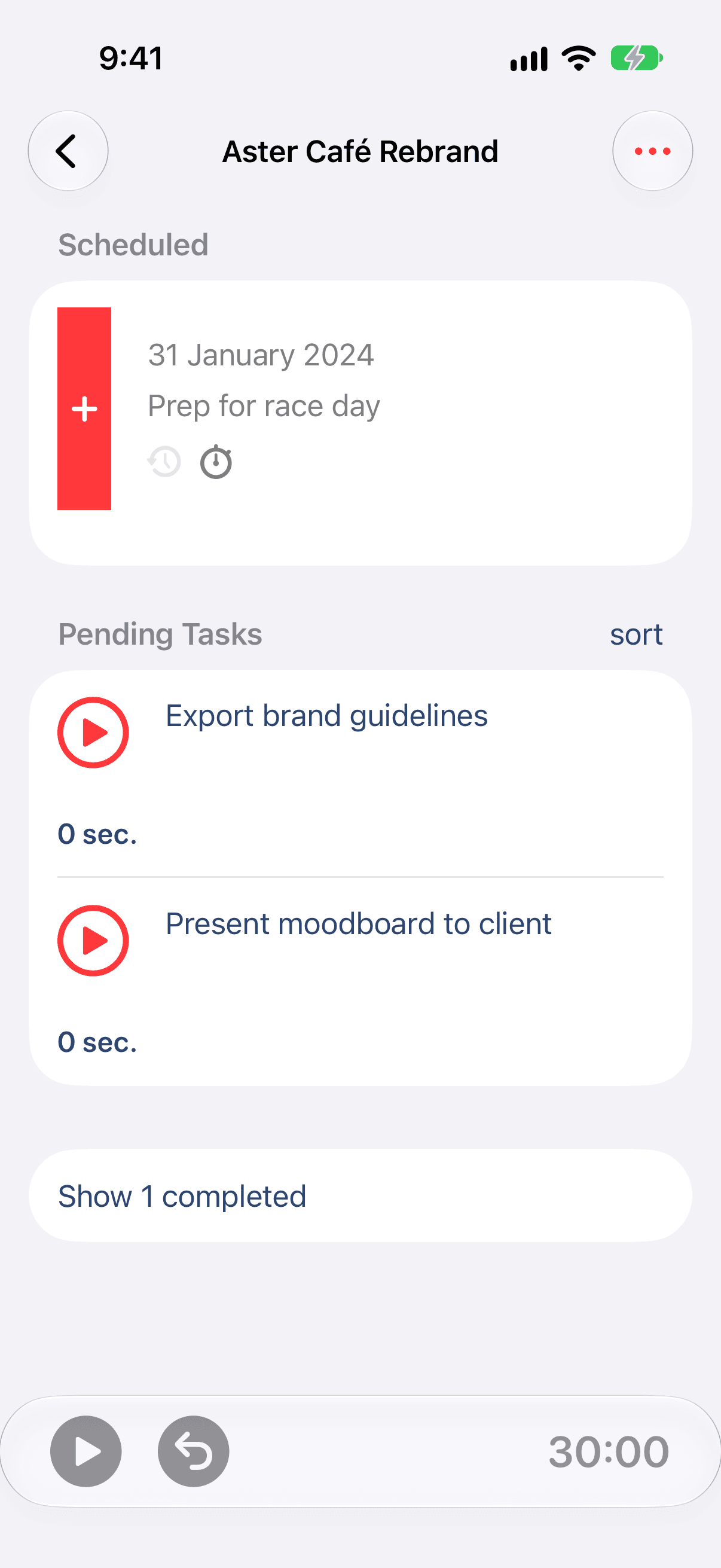 The same project open on iPhone, with the same tasks