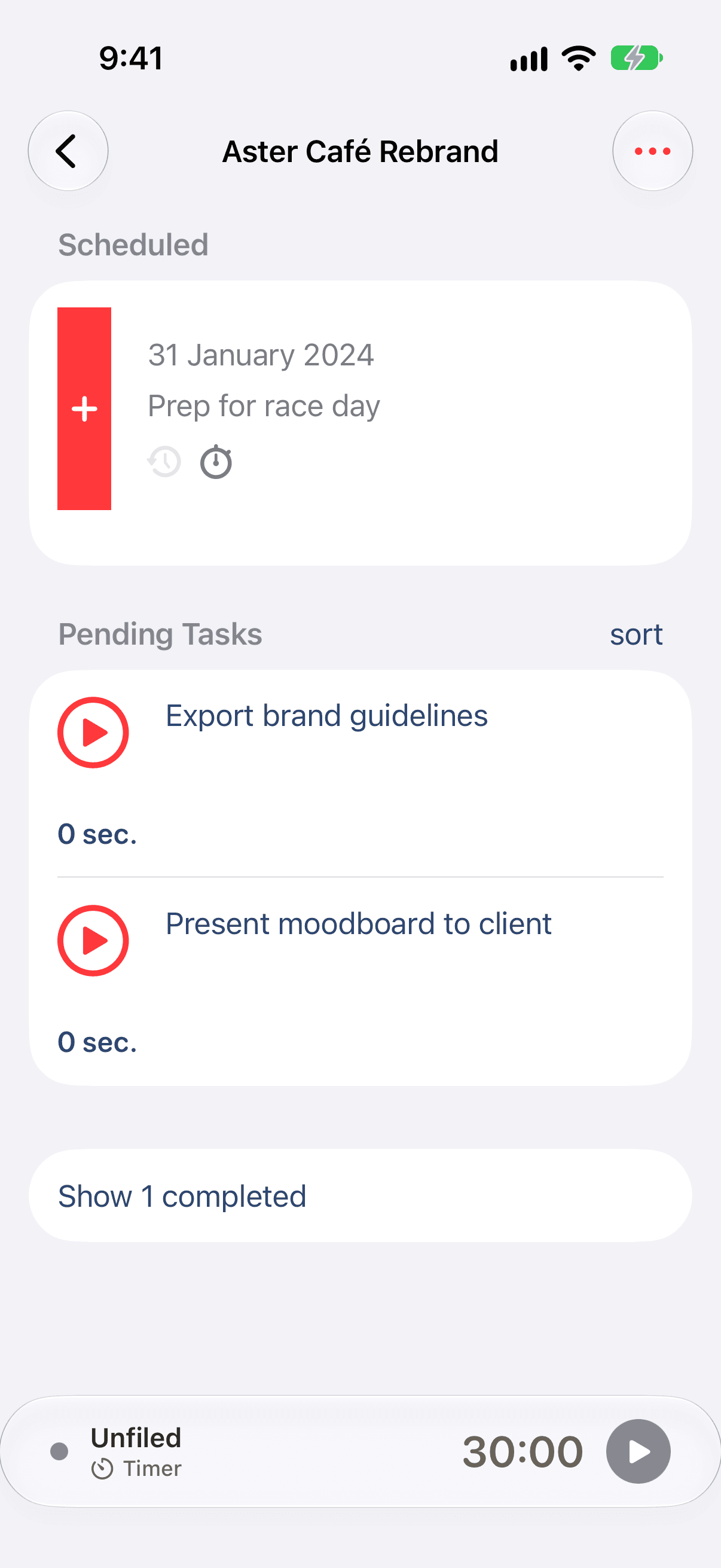 The same project open on iPhone, with the same tasks